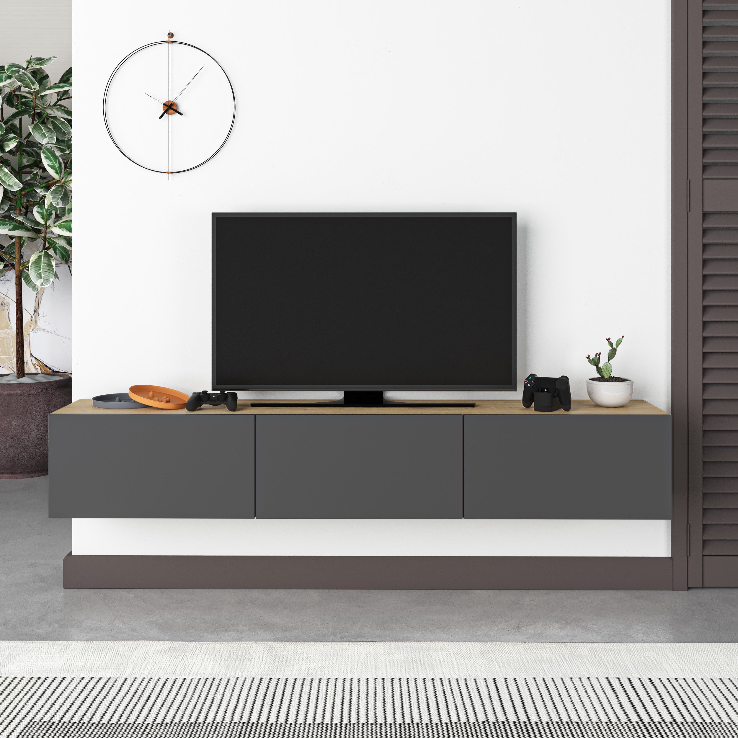 Meuble TV moderne Francy - Mural - 3 compartiments - 180 cm