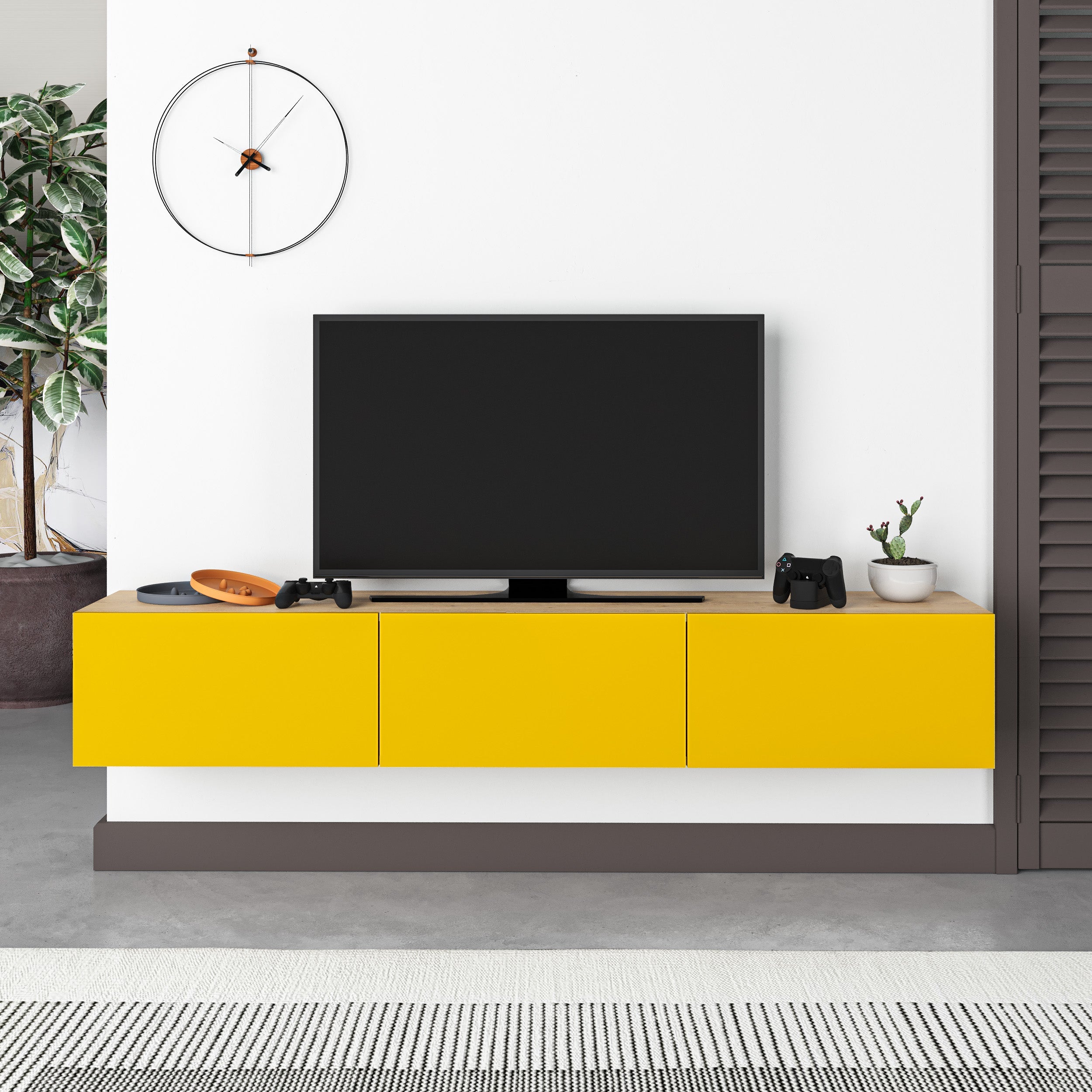 Meuble TV moderne Francy - Mural - 3 compartiments - 180 cm