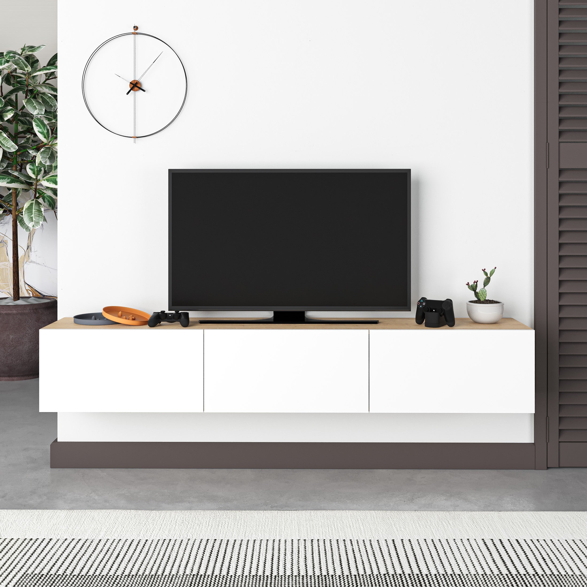 Meuble TV moderne Francy - Mural - 3 compartiments - 180 cm