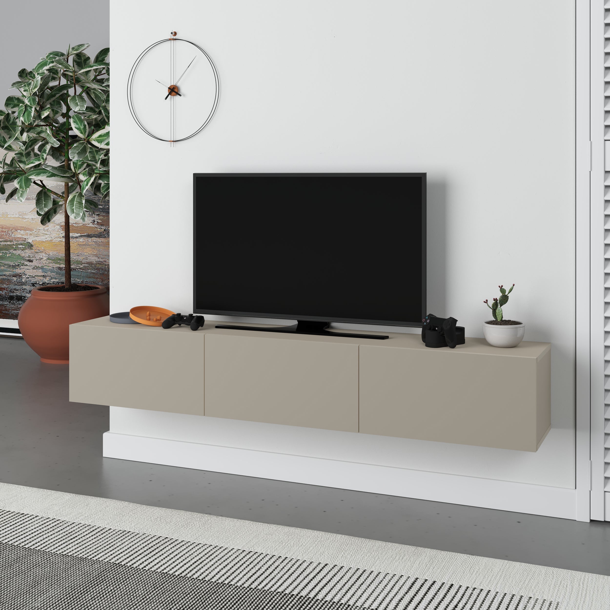 Meuble TV moderne Francy - Mural - 3 compartiments - 180 cm