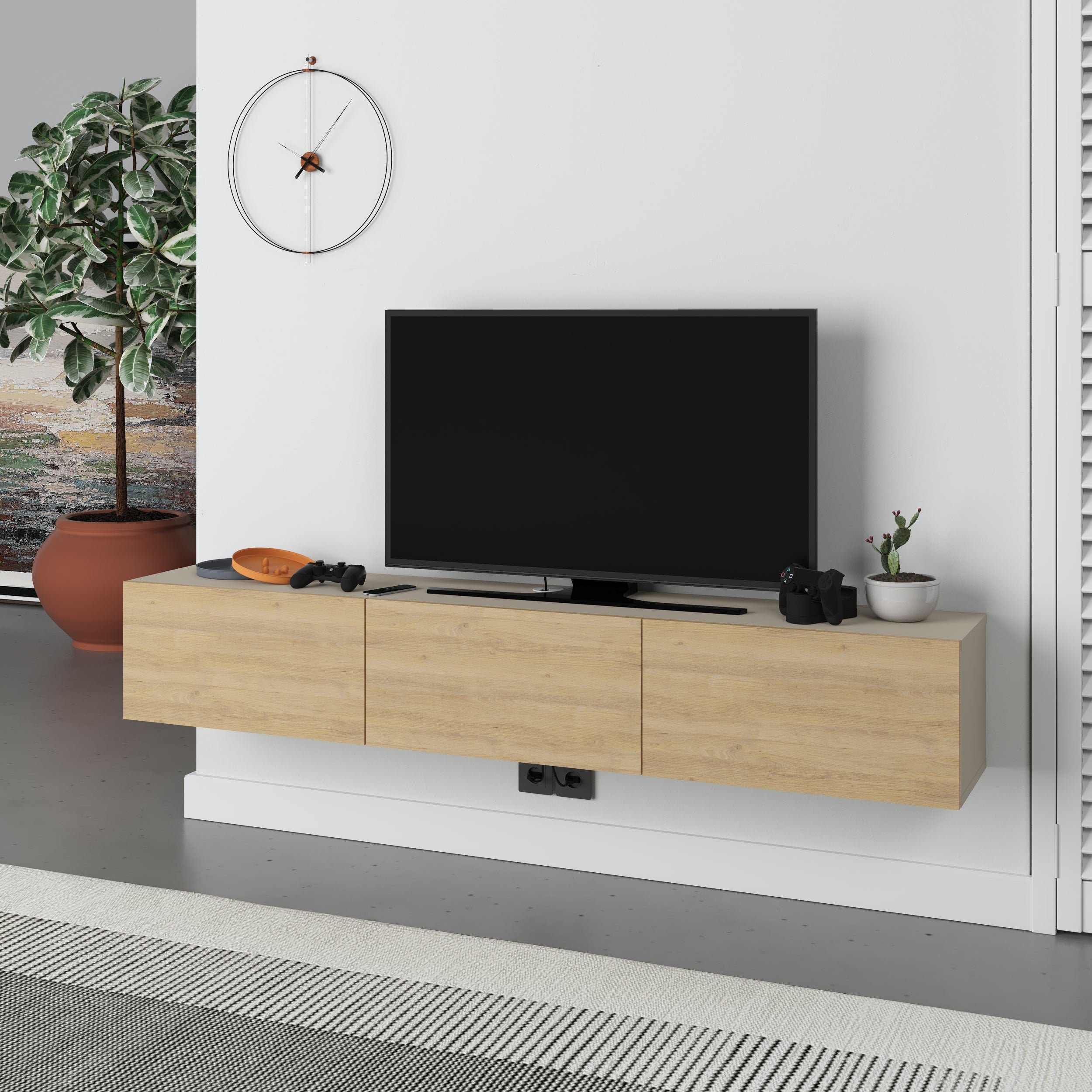 Meuble TV moderne Francy - Mural - 3 compartiments - 180 cm