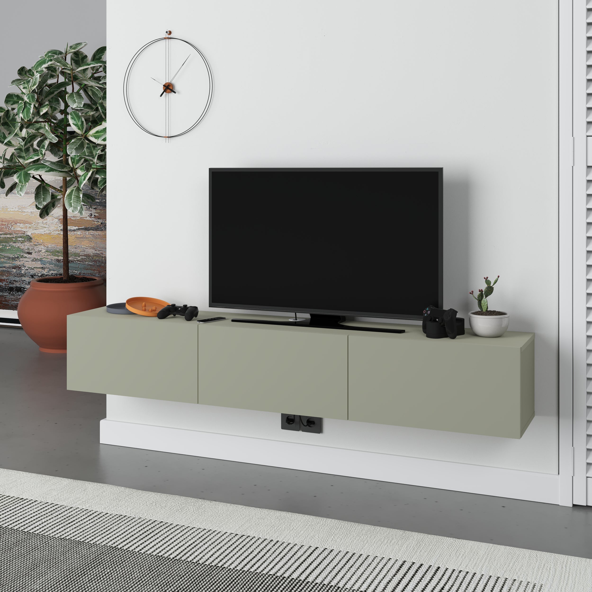 Meuble TV moderne Francy - Mural - 3 compartiments - 180 cm
