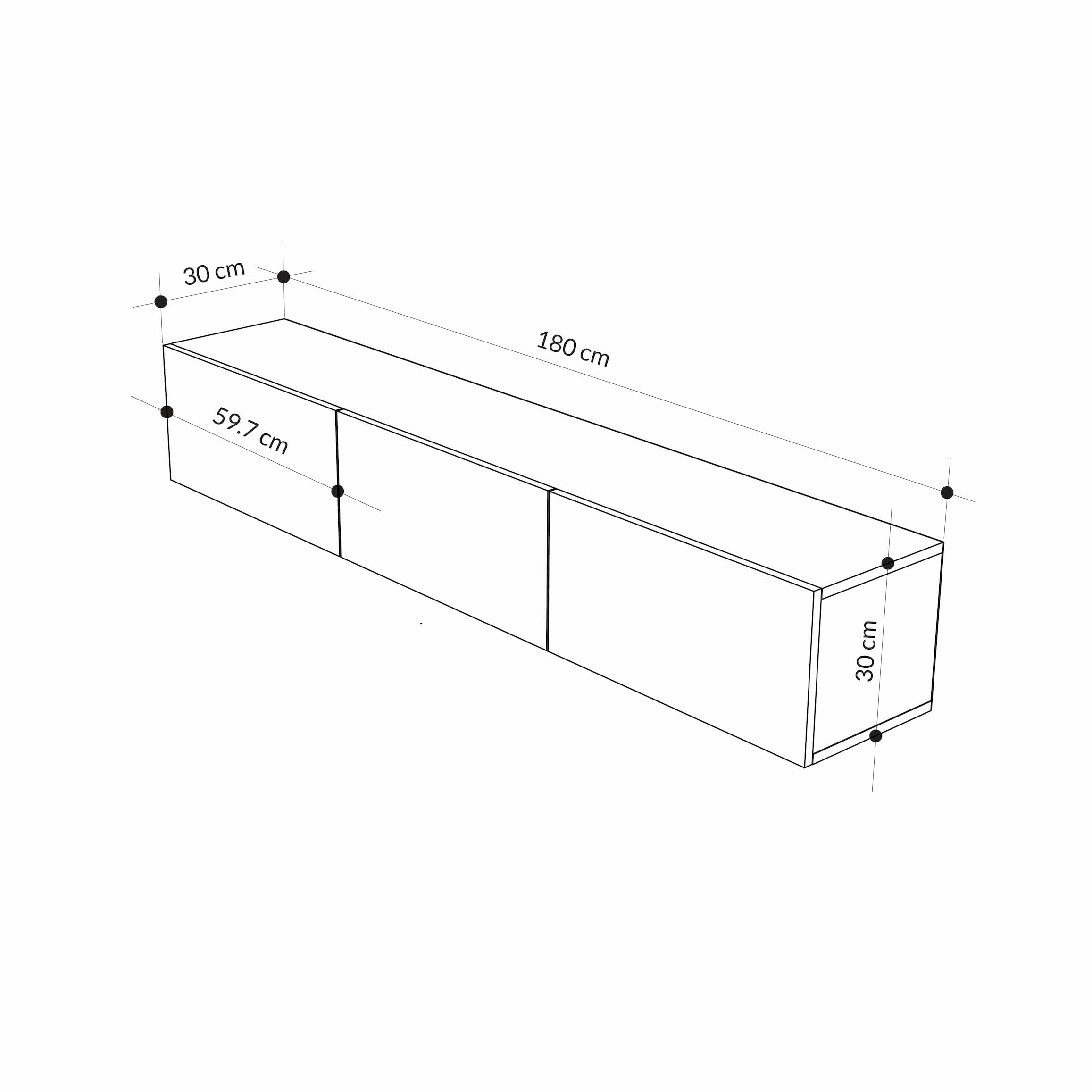Meuble TV moderne Francy - Mural - 3 compartiments - 180 cm