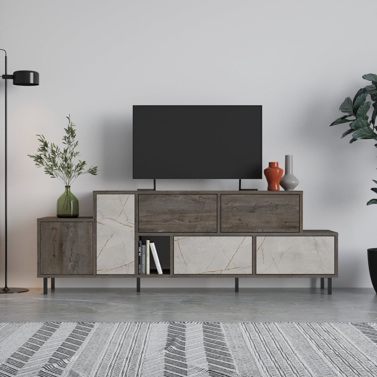 Decortieliving - Hermes Modern TV Stand Multimedia Centre With Storage Cabinet 171.2 cm