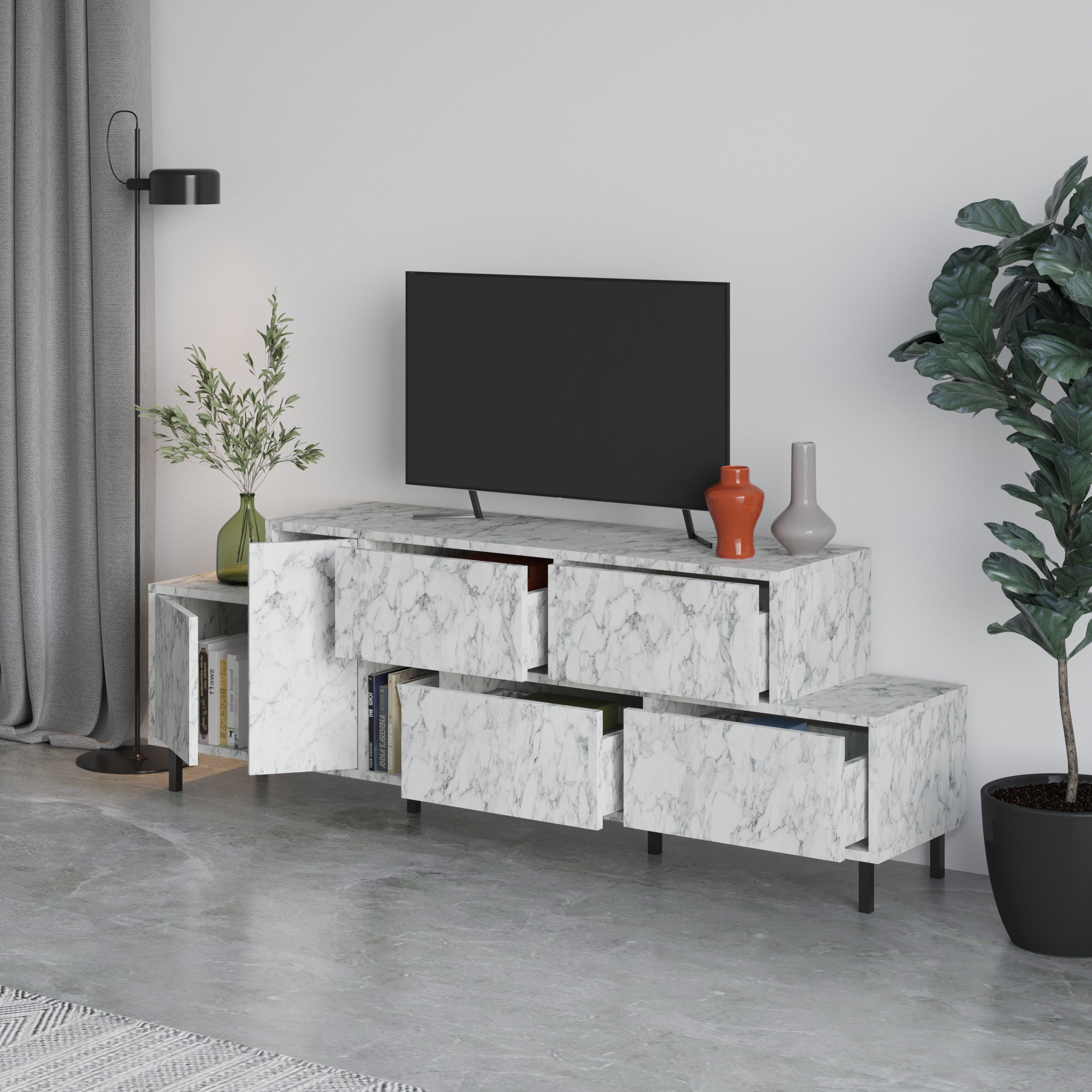Decortieliving - Hermes Modern TV Stand Multimedia Centre With Storage Cabinet 171.2 cm