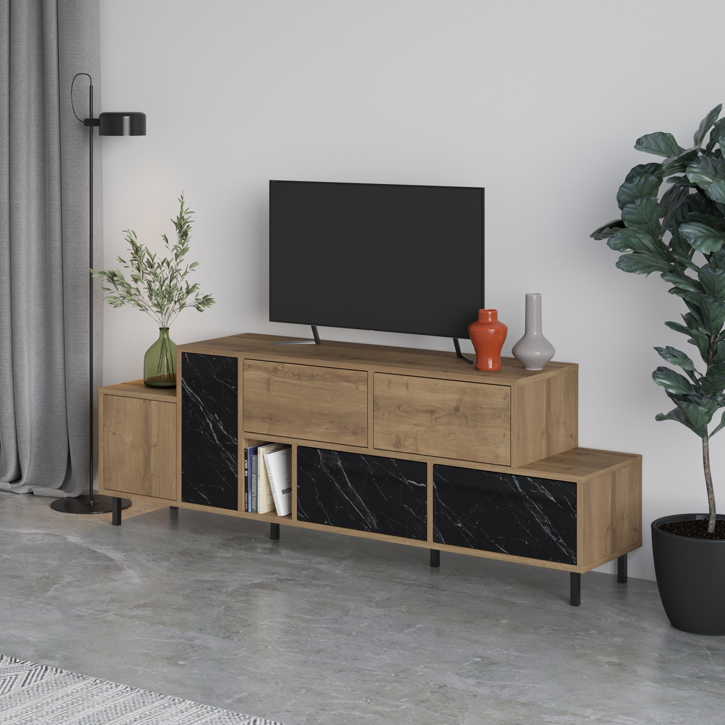 Decortieliving - Hermes Modern TV Stand Multimedia Centre With Storage Cabinet 171.2 cm