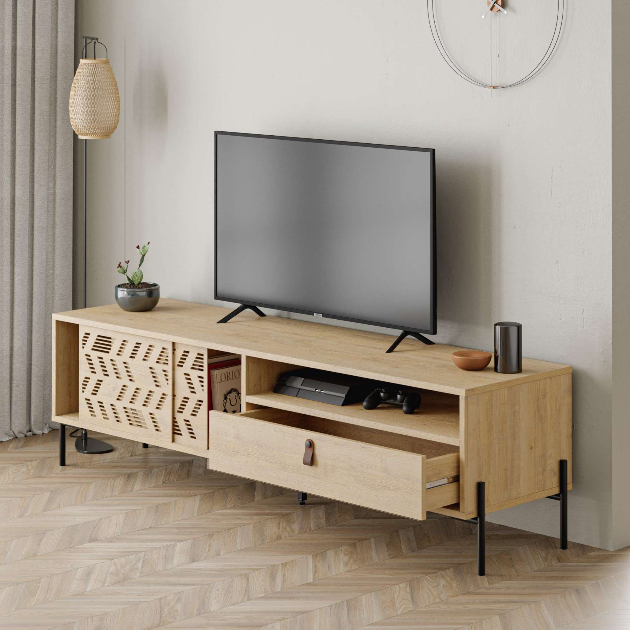 Decortieliving - Dionysos Modern TV Stand Multimedia Stand TV Unit With Storage Cabinet 170cm