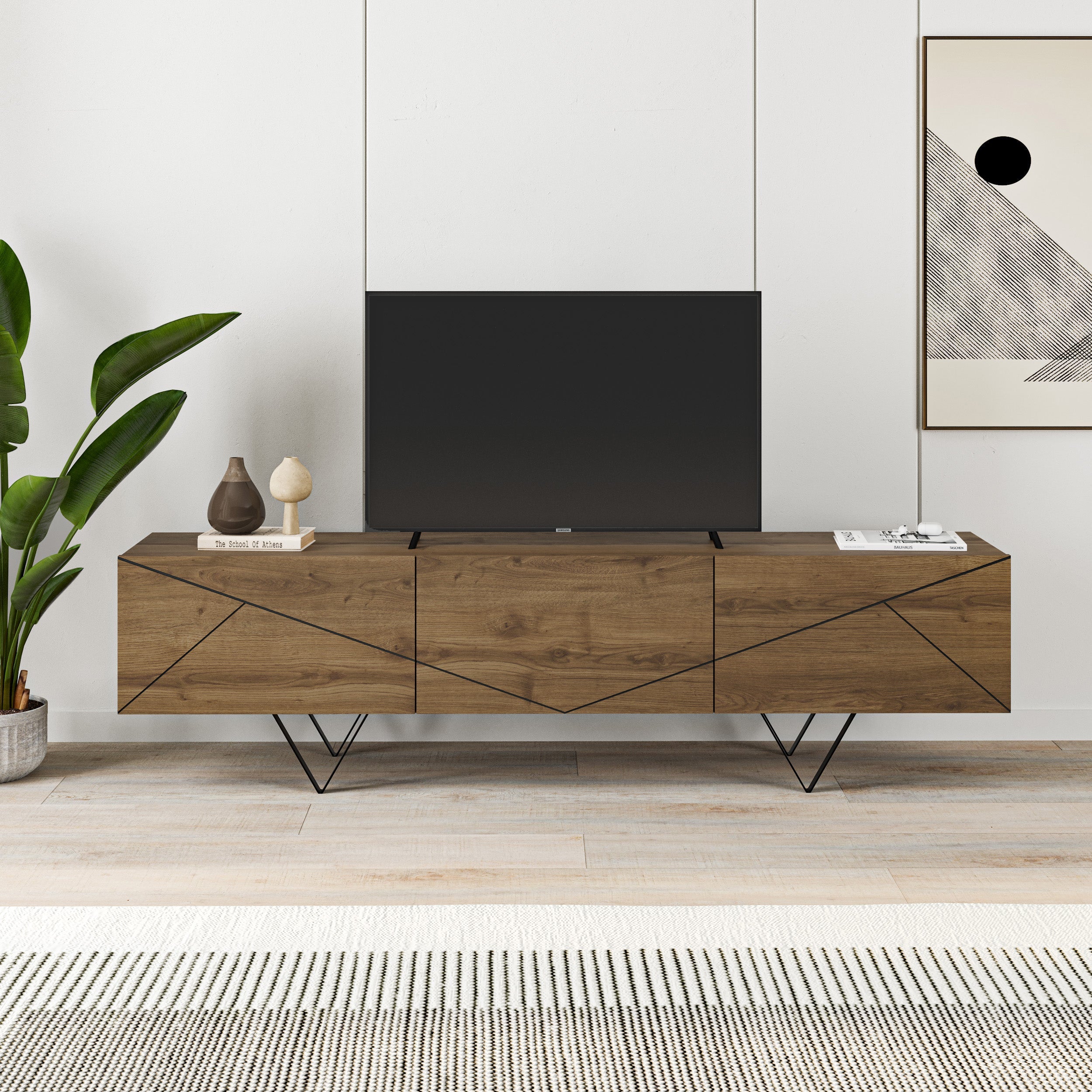 Meuble TV Jakomen 3D 160 cm - Chêne foncé
