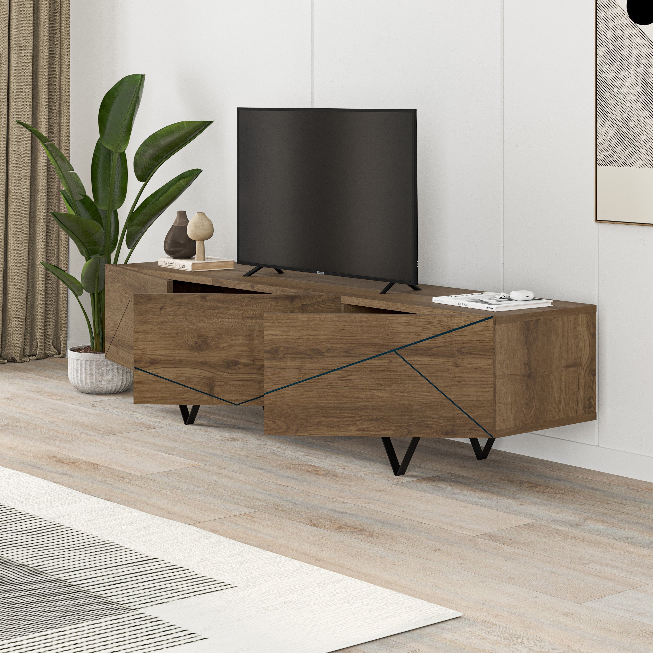 Meuble TV Jakomen 3D 160 cm - Chêne foncé
