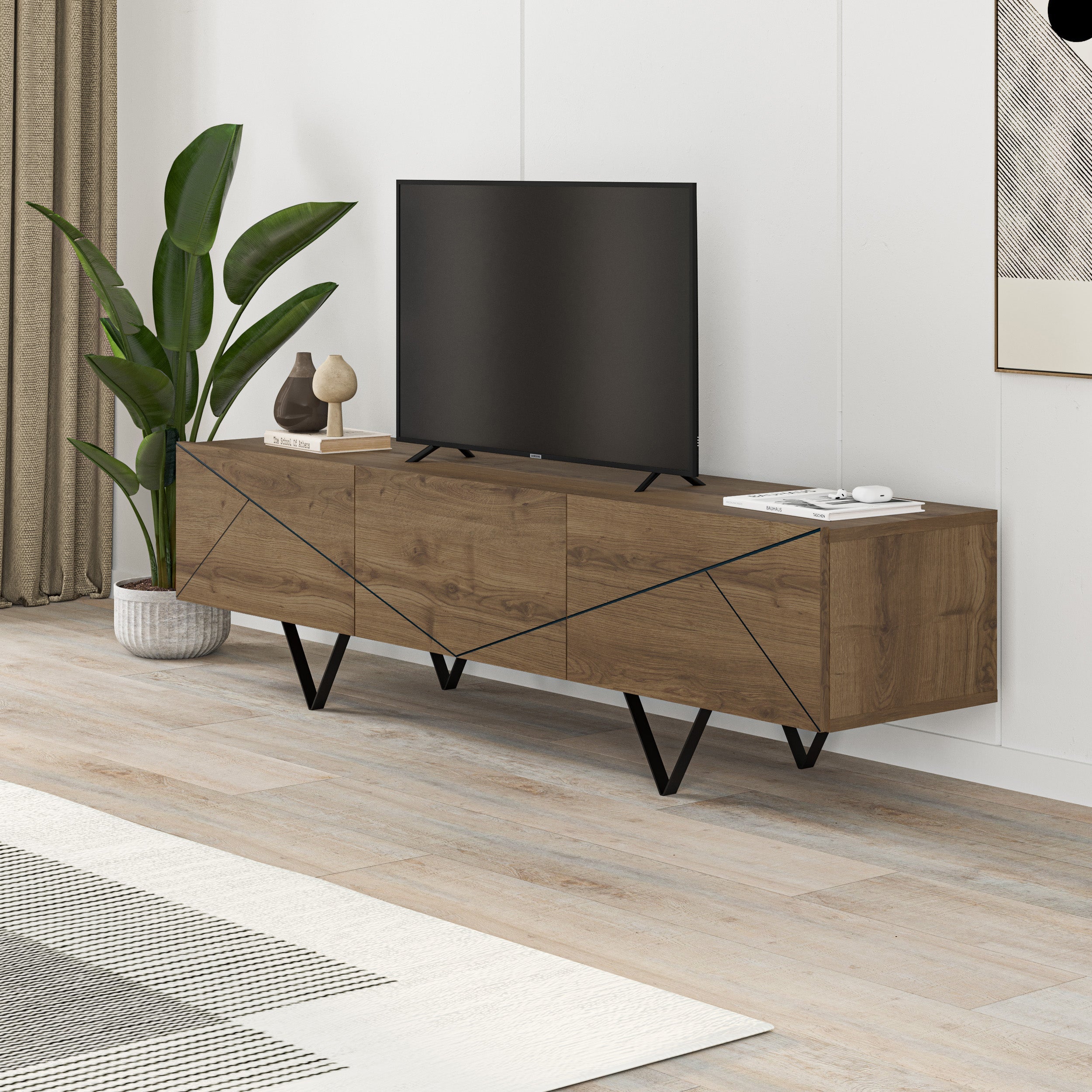 Meuble TV Jakomen 3D 160 cm - Chêne foncé