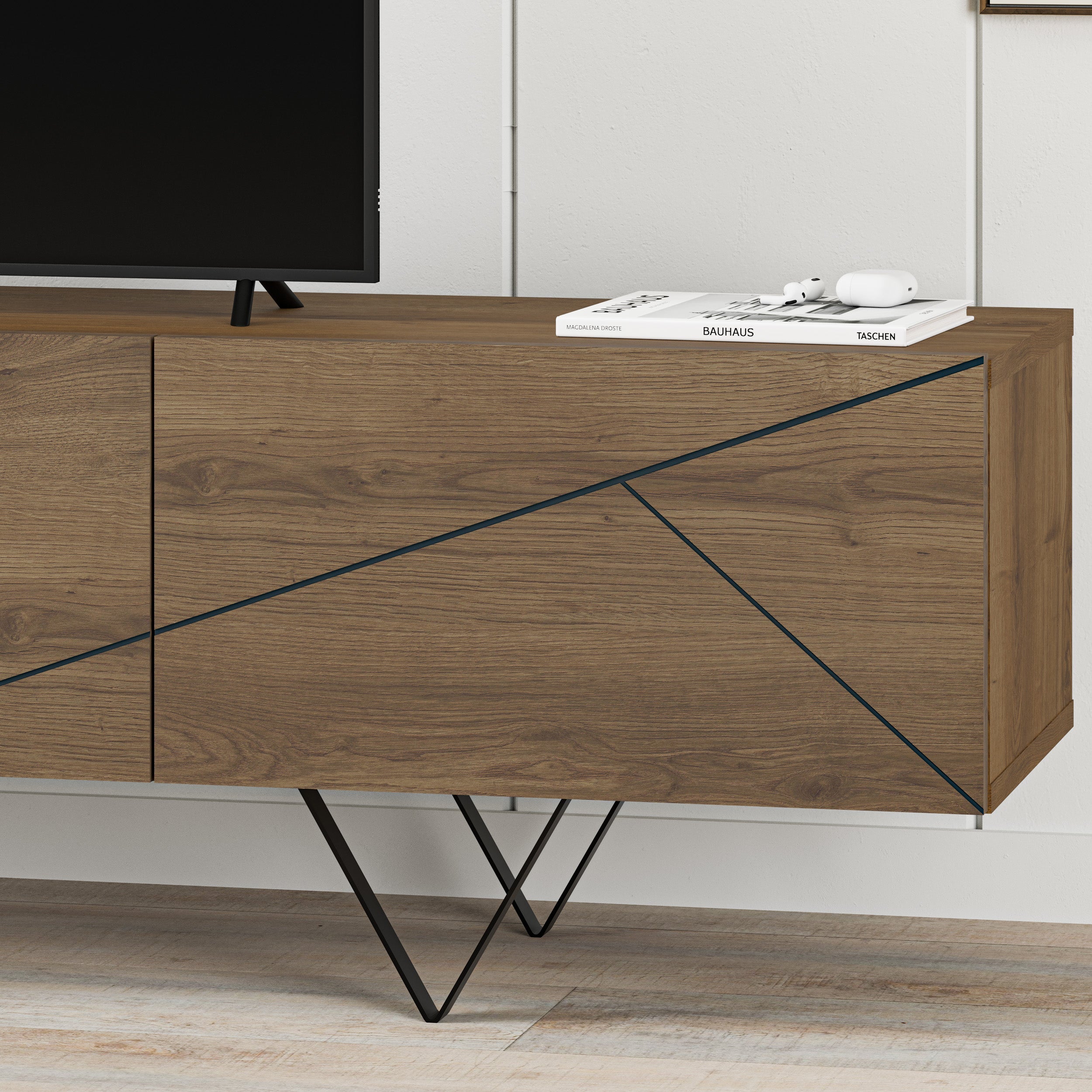 Meuble TV Jakomen 3D 160 cm - Chêne foncé