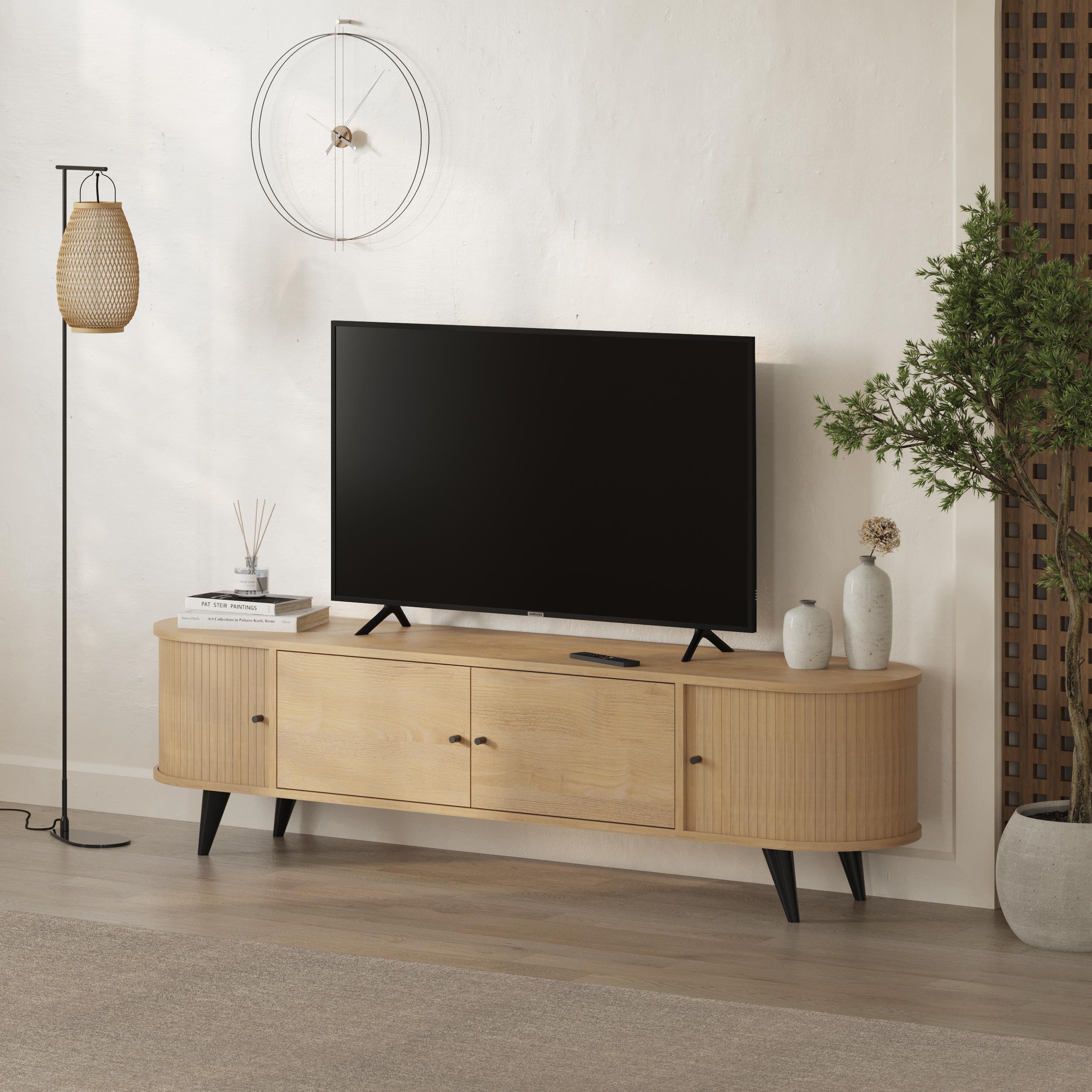Decortieliving - Gentle TV Stand – Oak – 4 Door Storage Unit
