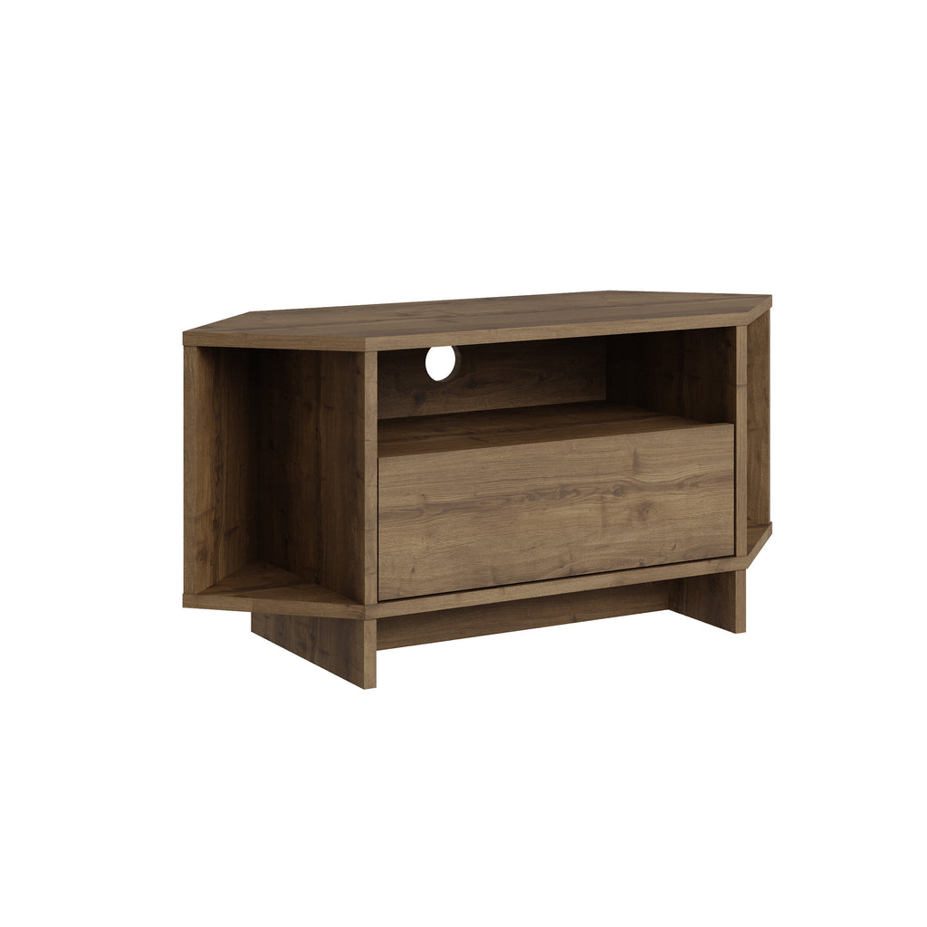 Decortieliving - Modern Viva Corner TV Unit – Compact Corner Stand with Shelves & Cabinet for 40-Inch TVs