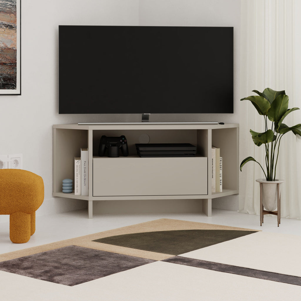 Decortieliving - Modern Viva Corner TV Unit – Compact Corner Stand with Shelves & Cabinet for 40-Inch TVs