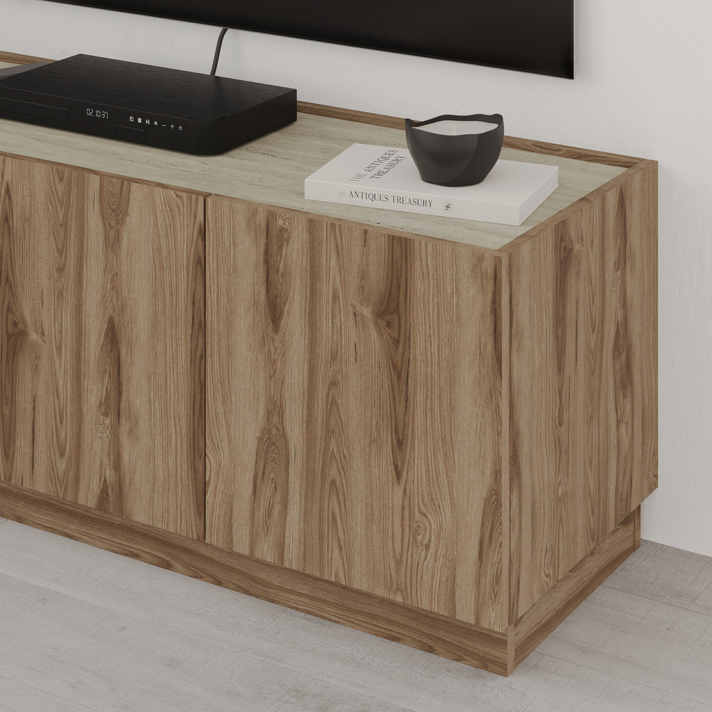 Meuble TV Dione effet chêne et travertin 120 cm