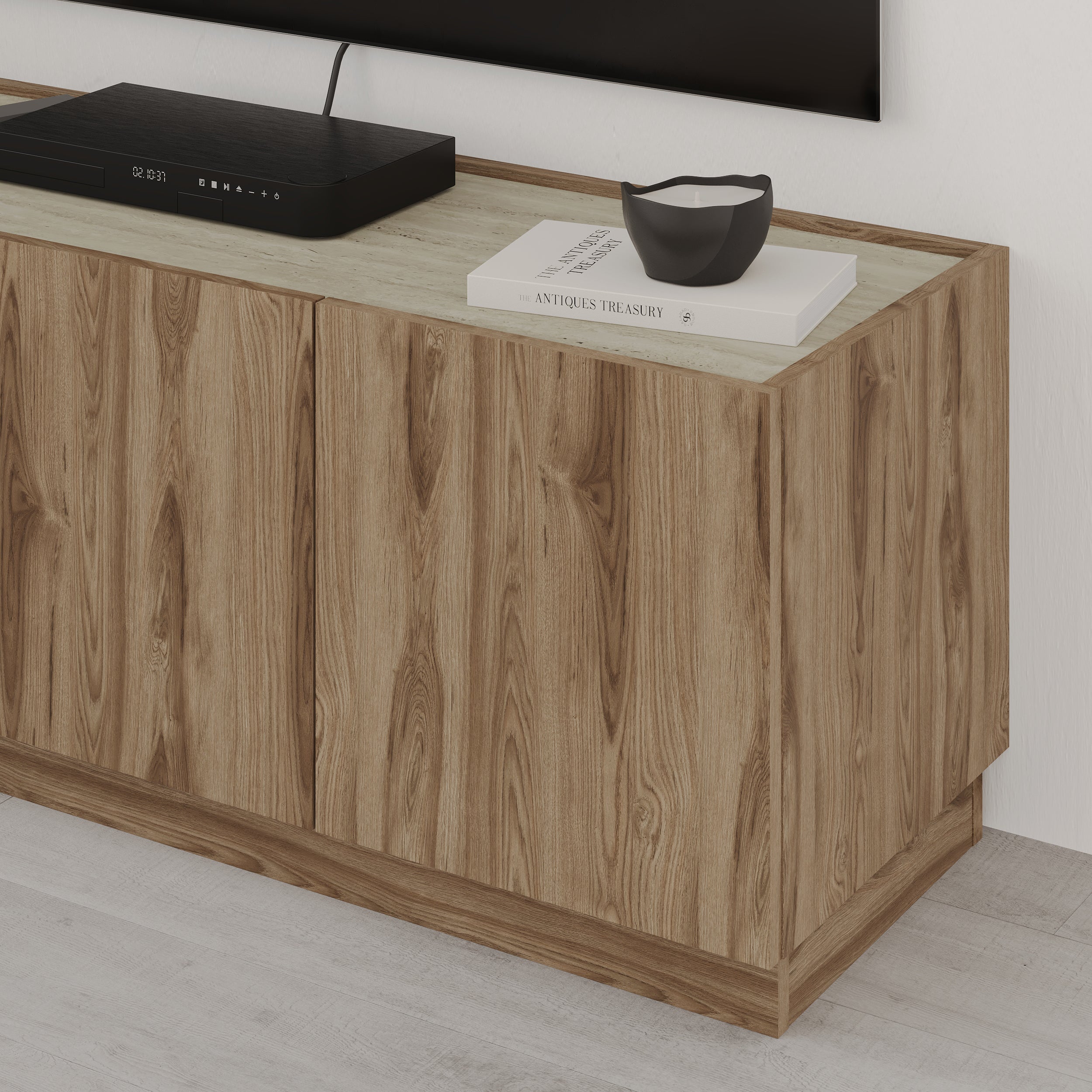 Meuble TV Dione effet chêne et travertin 120 cm