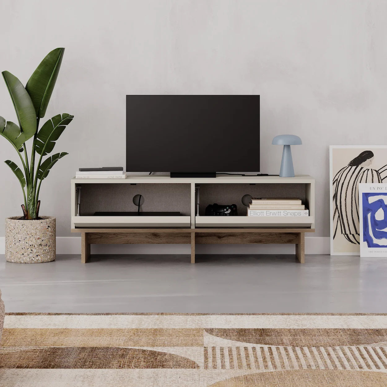 Meuble TV moderne Yuki avec rangement, 118 cm