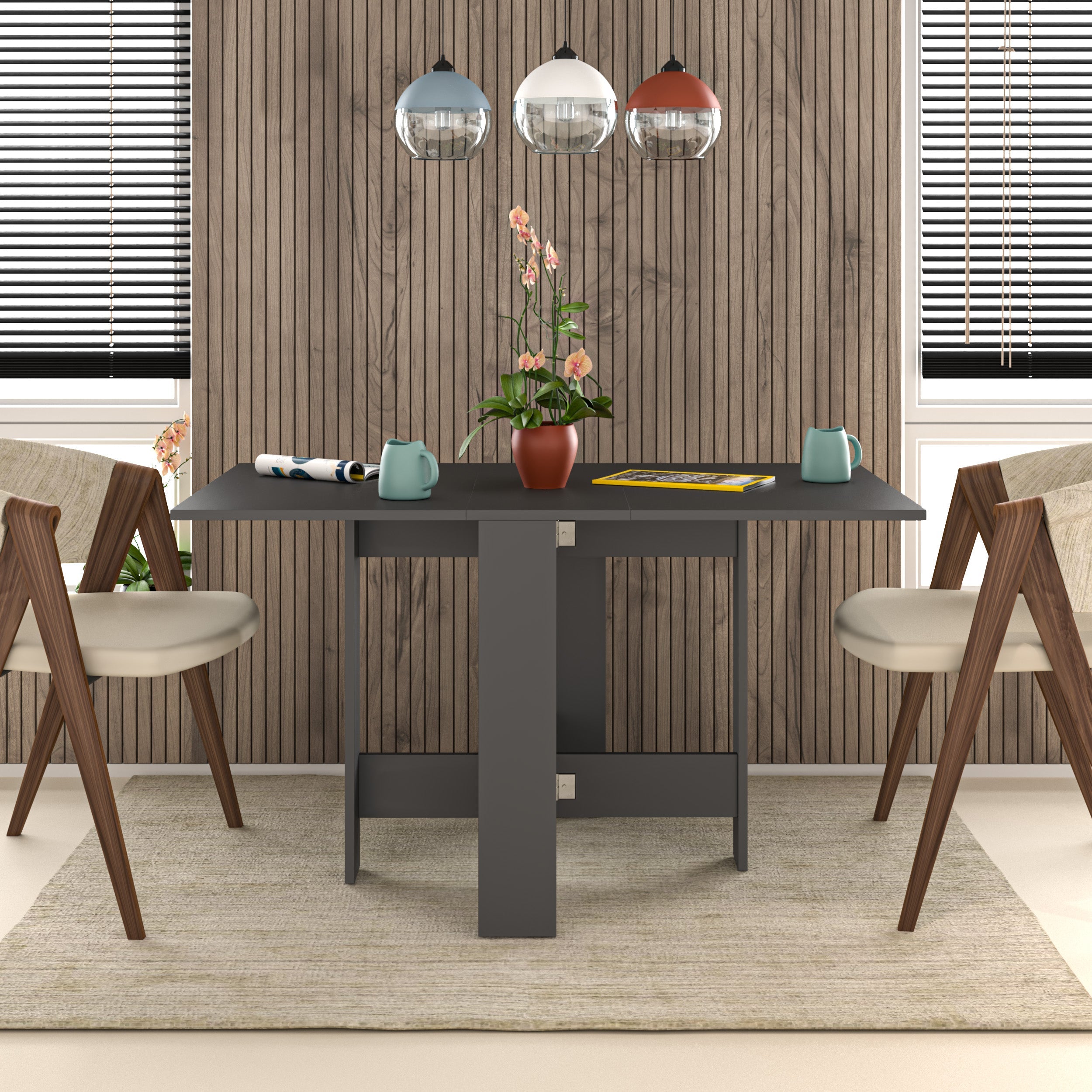 Table de salle à manger Artemio – Pliable – Finition anthracite