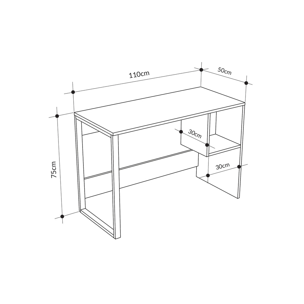 Decortieliving - Model 4 Working Table with 1 Square Shelf - Oak - Black Wood
