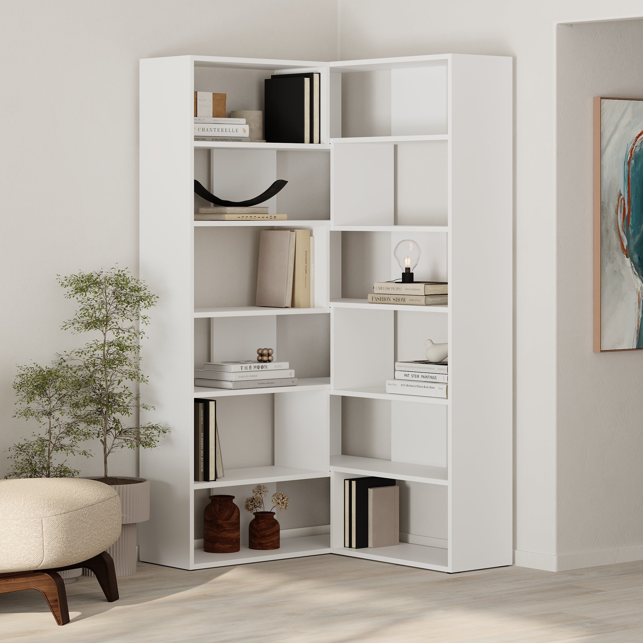Decortieliving - Molly Modern Corner Multipurpose Bookcase Display Unit No.4 Tall 179 cm