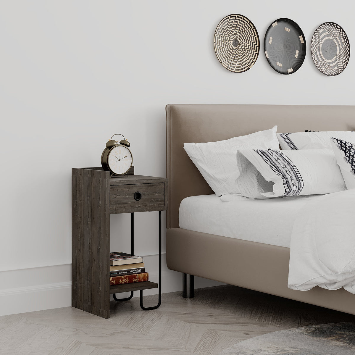 Decortieliving - Sirius Modern Bedside Table Left Module Width Bedroom Furniture 32cm