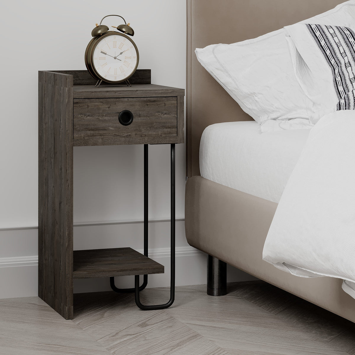 Decortieliving - Sirius Modern Bedside Table Left Module Width Bedroom Furniture 32cm