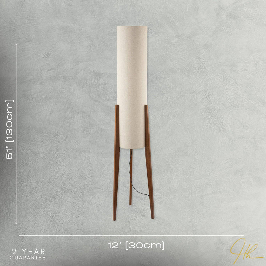 Decortieliving - Tripod Floor Lamp 130cm | Natural Linen Shade, Dark Wood Legs