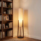 Decortieliving - Tripod Floor Lamp 130cm | Natural Linen Shade, Dark Wood Legs