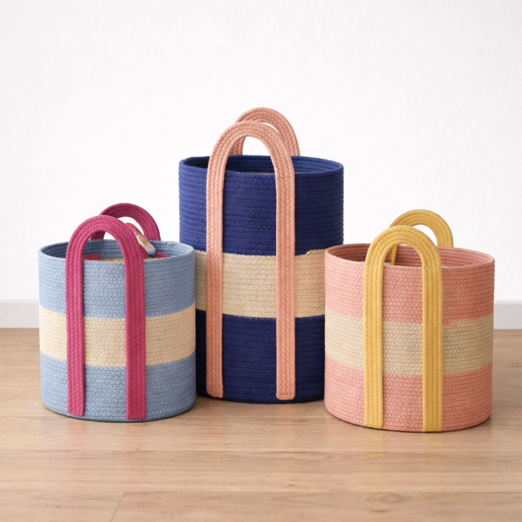 Decortieliving - Cotton Rope Storage Basket with Handles | Striped, Two Sizes