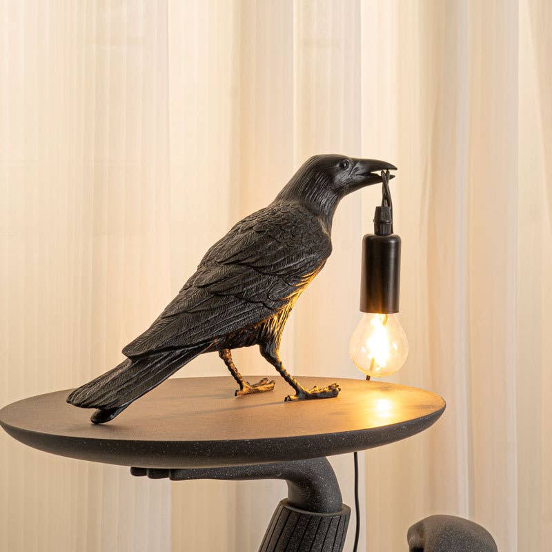 Decortieliving - Home Office Set: Colmar 140cm Desk + Black Bird Lamp + Raffia Basket