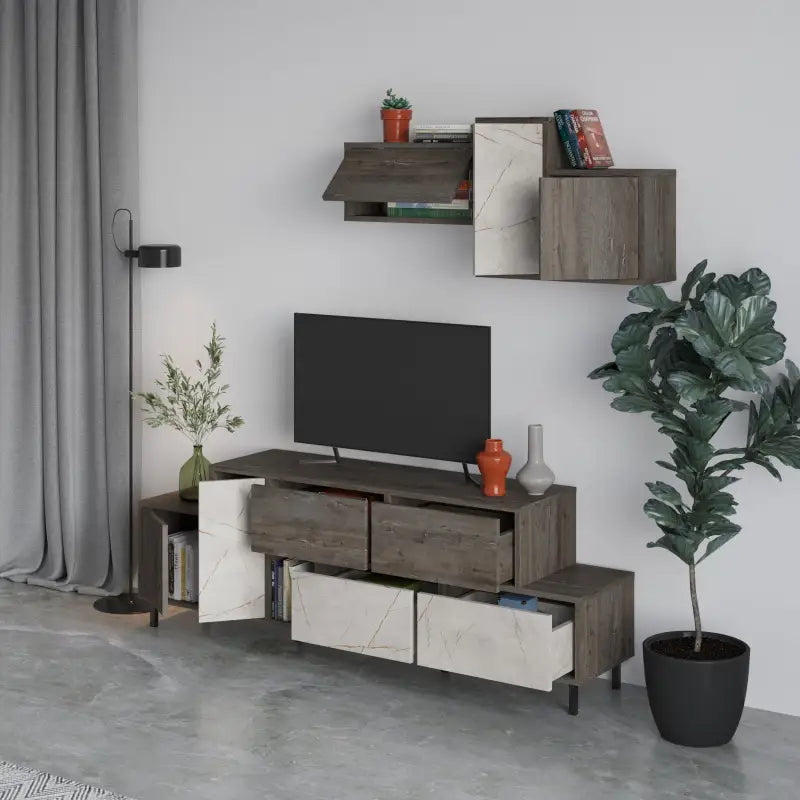 Decortieliving - Hermes Modern TV Stand Multimedia Centre TV Unit With Storage Cabinet 171.2 cm